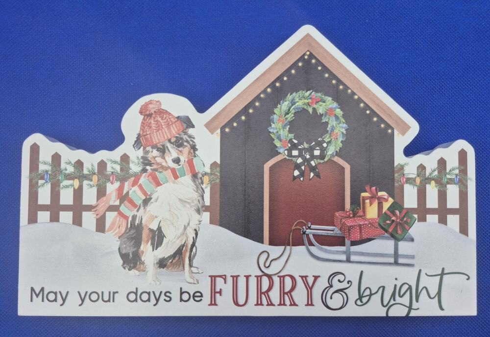 Festive Furry & Bright Wood Holiday Sign 10x6.5" P Graham Dunn